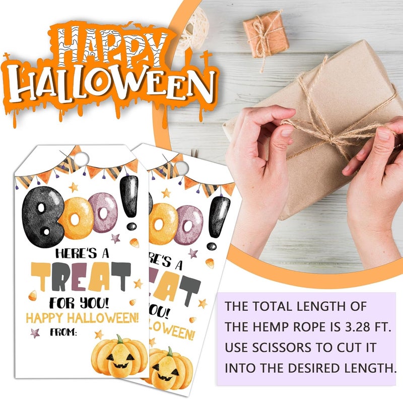 RPLCSPC Halloween Paper Gift Tags with String-50Pcs, Here is A Treat for You Happy Halloween Tags for Goodie Bags, 2 x 3.5 Inch Writable Waterproof Hanging Labels for Decor Party Supplies, Gift Wrapping-B04 - Image 3